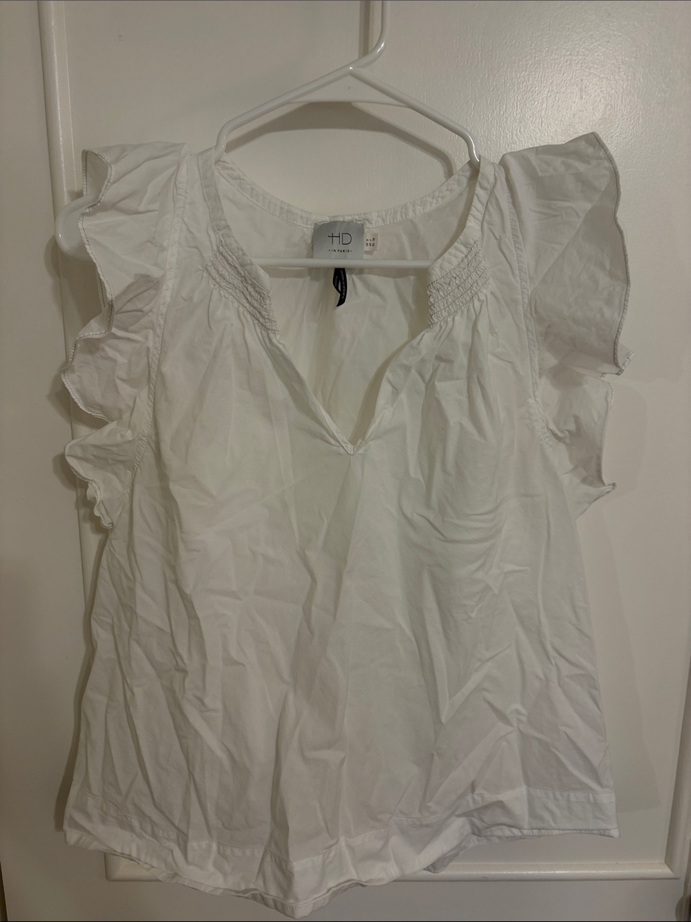 HD in Paris White Ruffle Flutter Sleeve V-Neck Top